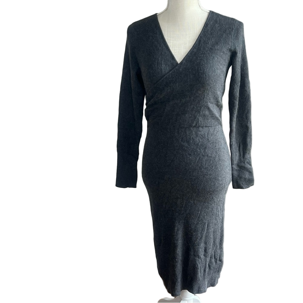 LEITH NEW Women's Dark Grey Mock Wrap Sweater Dress Size Small